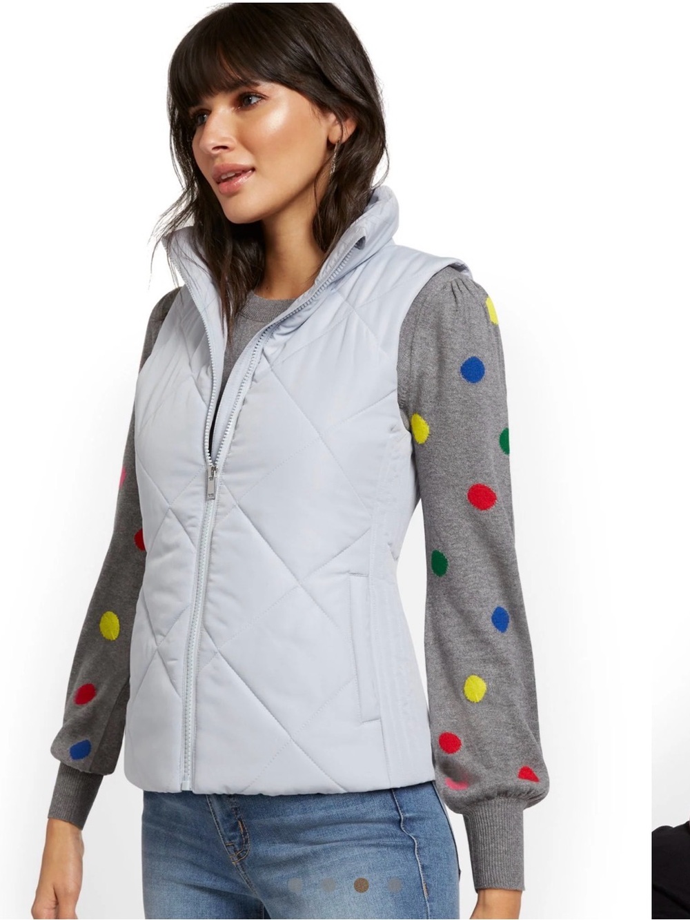 New York & Company Light Blue Quilted Funnel Neck Vest - Women
